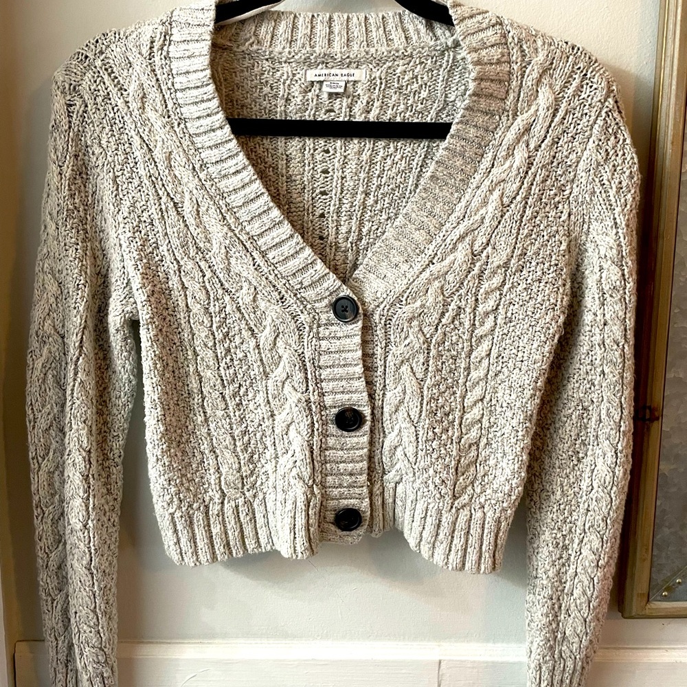 Light Beige Deep V Long-sleeve Sweater